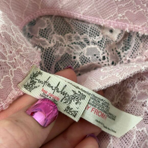 Intimately Free People Leggings French Kiss Large Pink tights Floral cross Lace - Picture 7 of 11